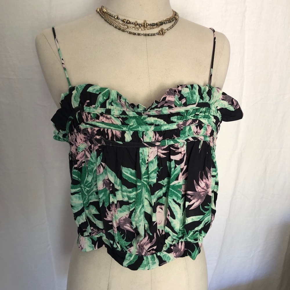 Zara Trafaluc tropical palm print top size M